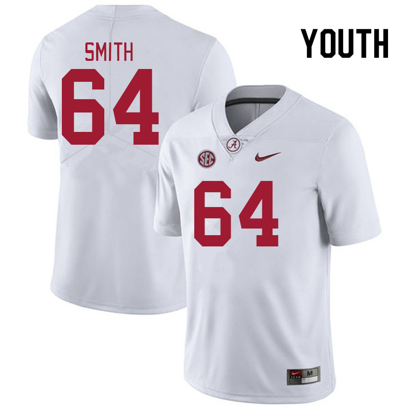 Youth #64 Mac Smith Alabama Crimson Tide College Footabll Jerseys Stitched Sale-White